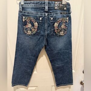 Miss Me Girls Jeans Cuffed Capri Floral Pockets Zip Fly JK7500P